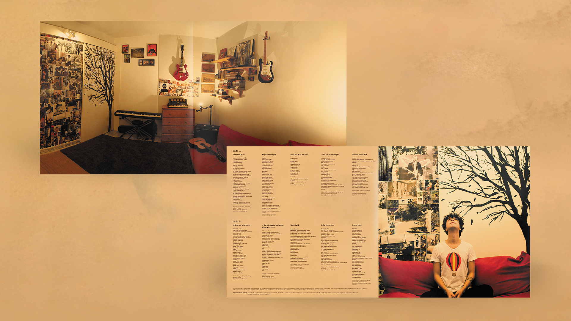 Encarte duplo com pôster inédito do álbum Canções de Apartamento de Cícero — Romaria Discos