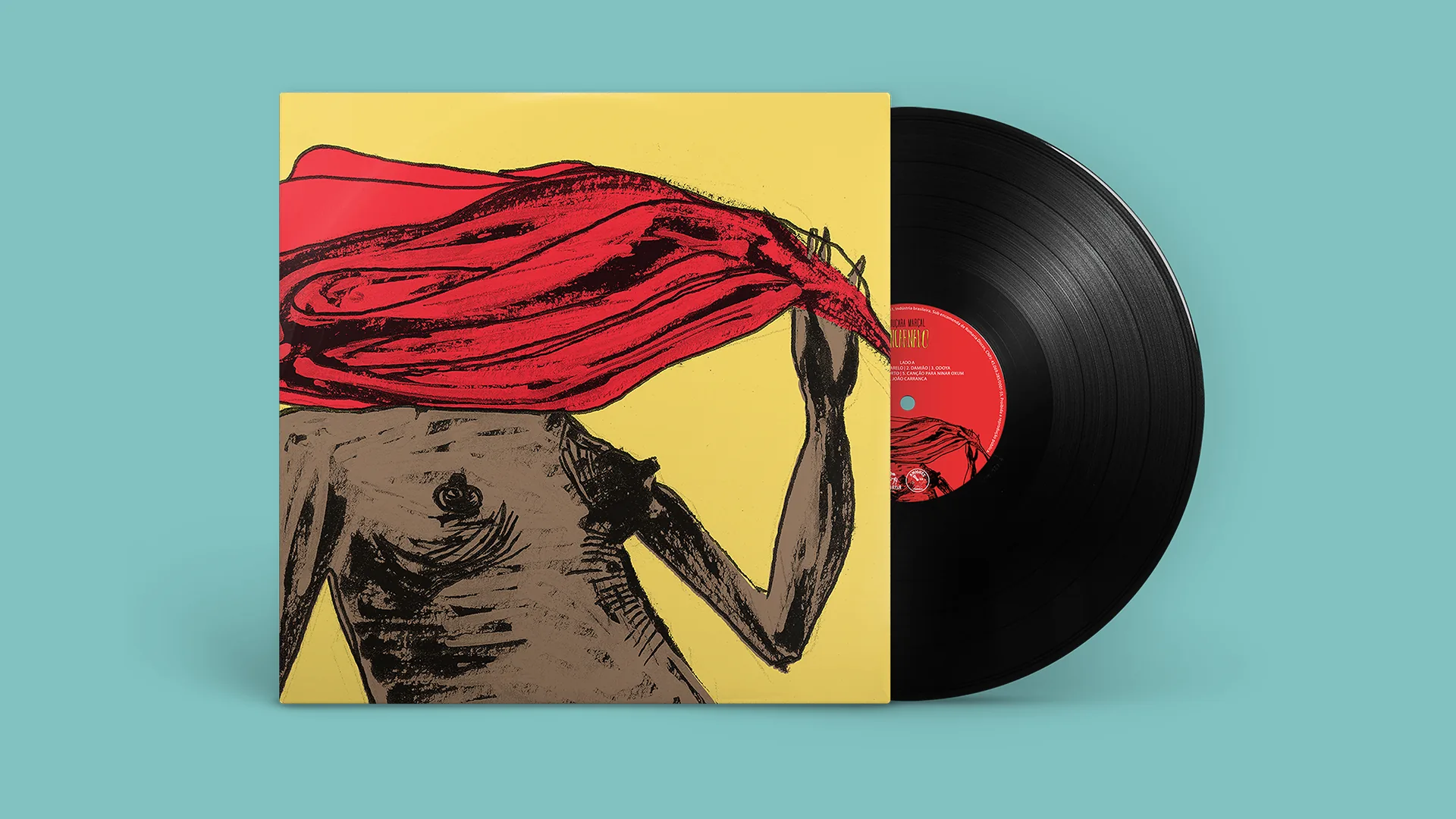 Capa do vinil Encarnado de Juçara Marçal — reedição com adaptação do projeto gráfico e ilustração de Kiko Dinucci