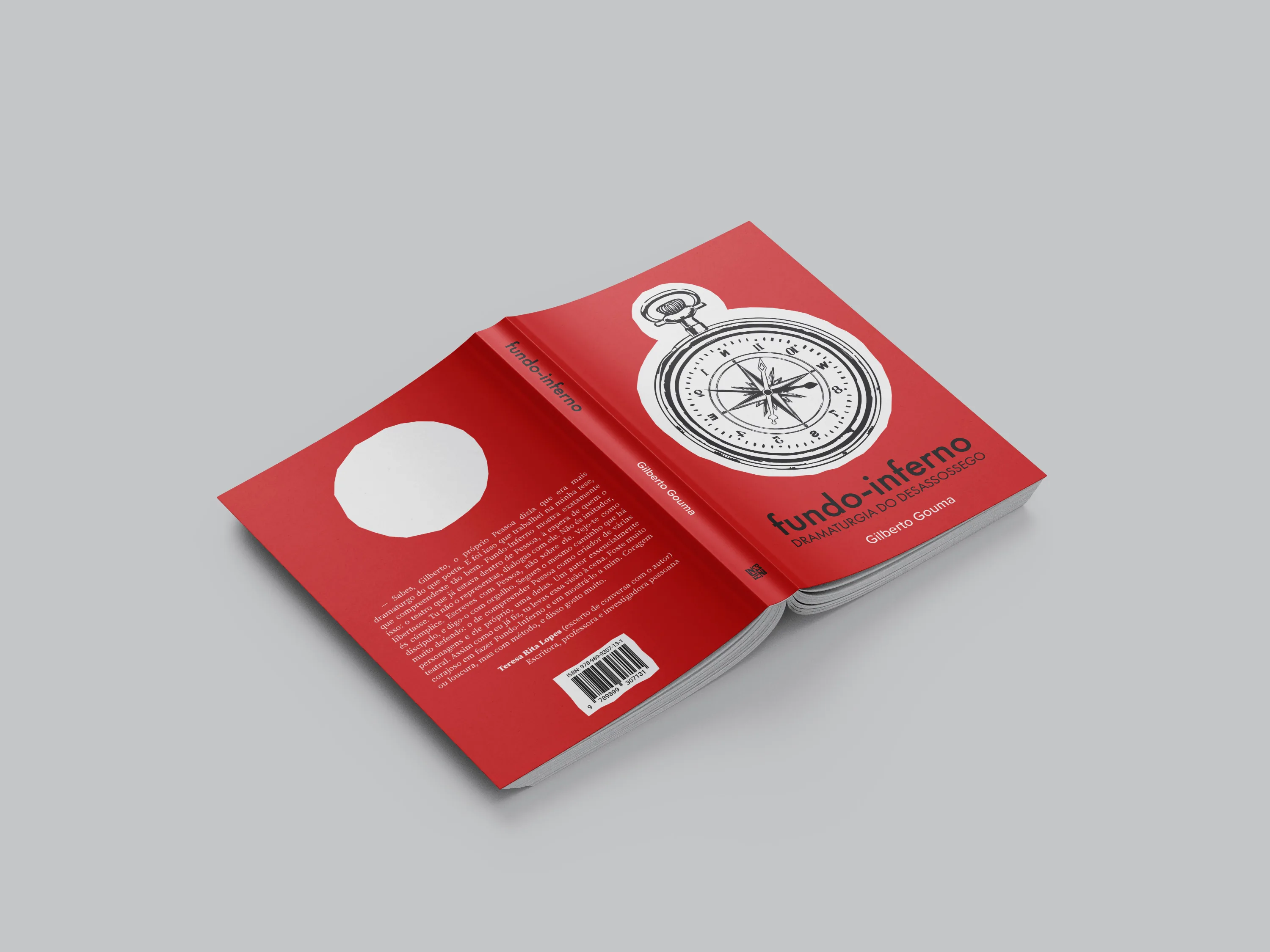 Contracapa de FUNDO-INFERNO com ilustração monocromática e tipografia minimalista