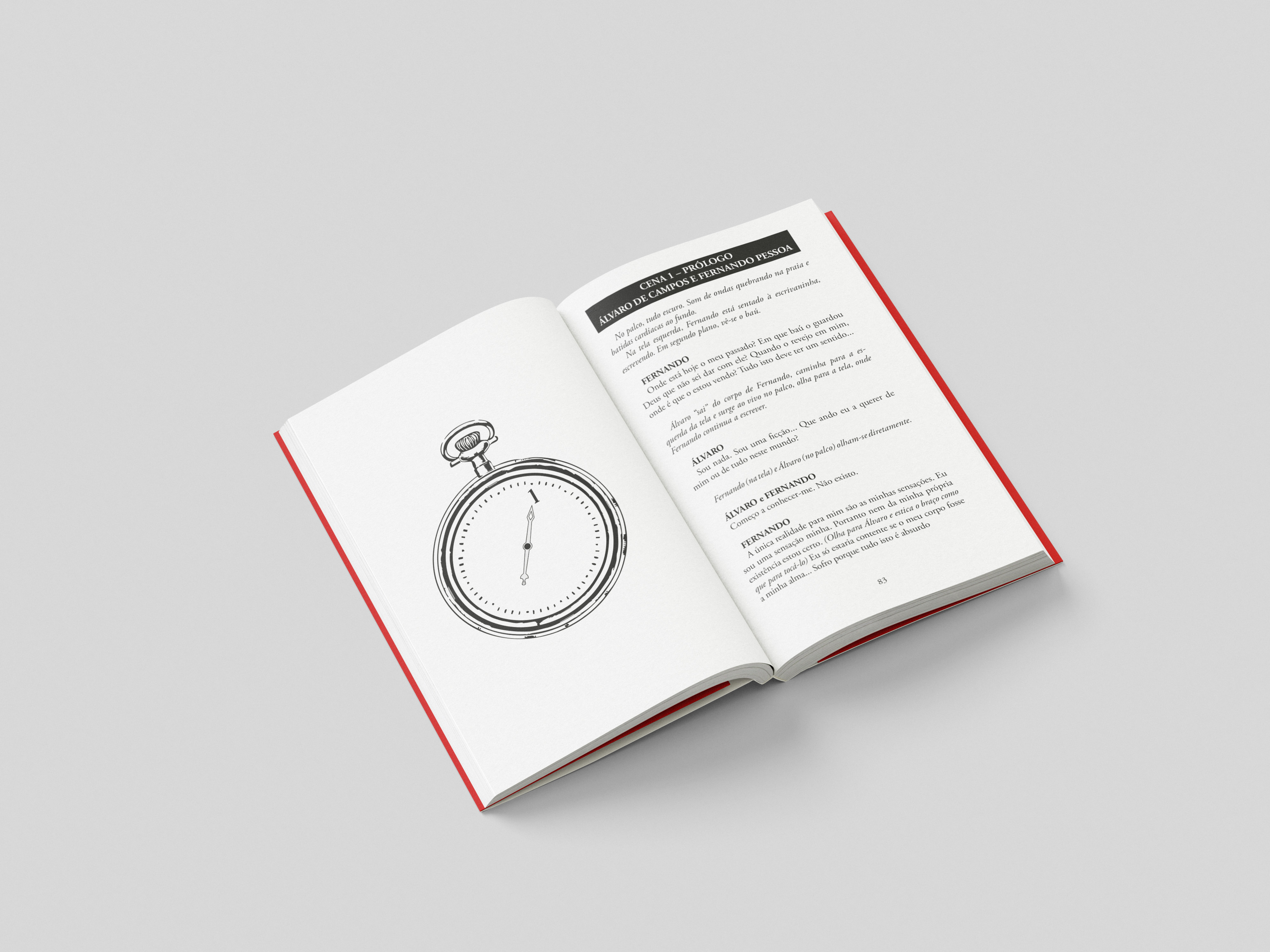 Vista geral do projeto gráfico FUNDO-INFERNO — peças impressas sobre superfície